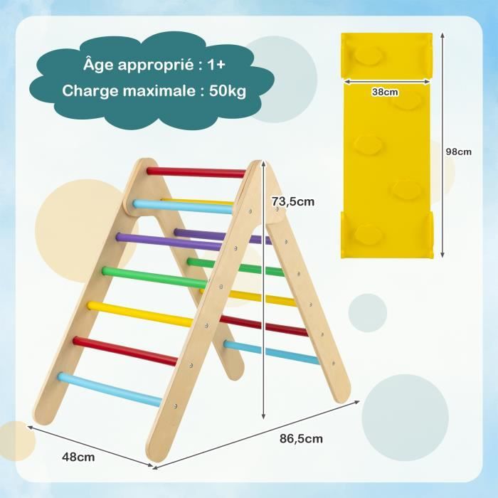 Triangle D’escalade 3 En 1 Pour Enfant – Rampe Double Face, Pliable, En Bois – Dès 1 An