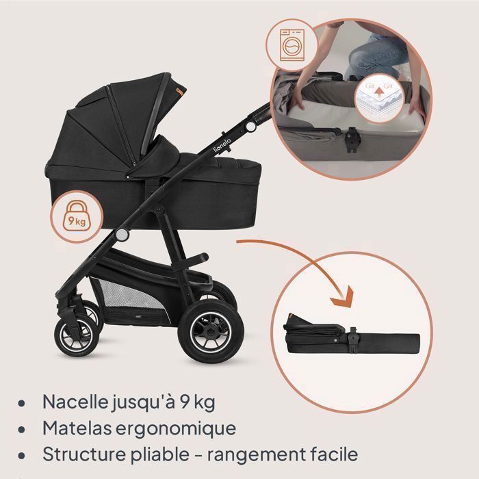 Poussette 2-en-1 Lionelo LAYLA 0-48 Mois (22 Kg) - Nacelle 9 Kg, Dossier Réglable, Roues 360°, Système AiryDots - Couleur Verte, XXL