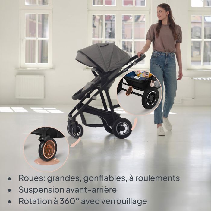 Poussette 2-en-1 Lionelo Layla - Nacelle (0-9 Kg) Et Siège (6-48 Mois Jusqu'à 22 Kg) - Roues 360° Tout-terrain - Accessoires Inclus - Vert