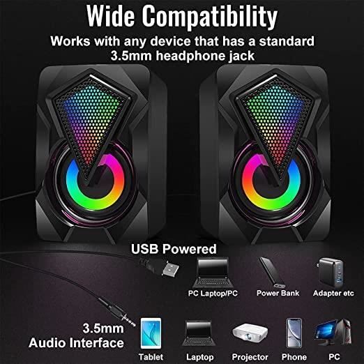 Mini Haut parleur PC, RGB Enceinte PC USB 2.0 Système de Stéréo Gaming