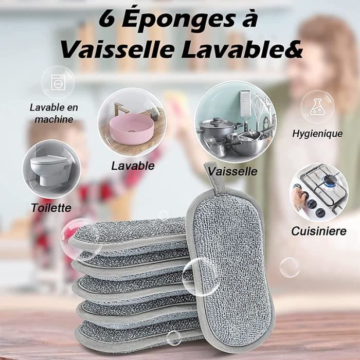 6pcs Eponge Vaisselle Lavable, Eponges Microfibre Lavable, Cuisine  Antibactérienne Double Éponge Anti-Rayure(gris)