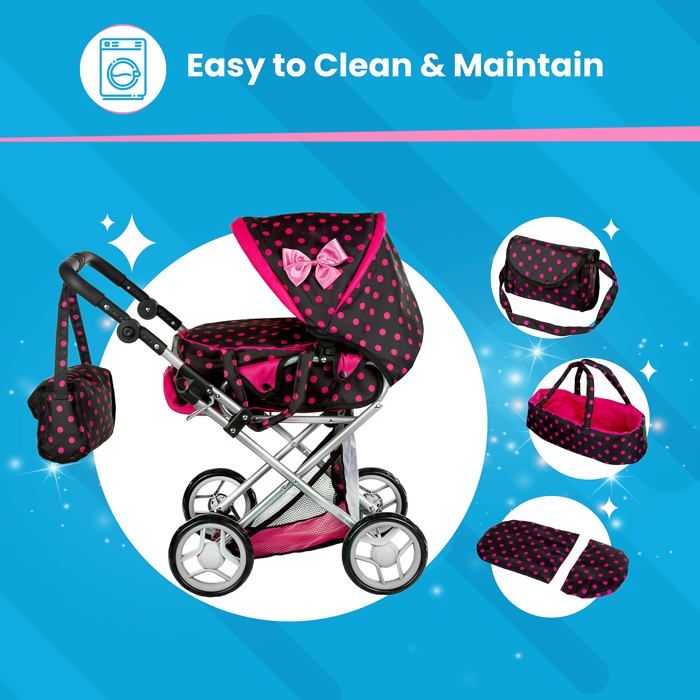 Poussette et landau pour poupée ® : poussette canne, landau 3 en 1, jouet pour fille et garçon
