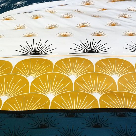 Housse De Couette 220x240cm épis De Blé - Microfibre, 2 Taies D'oreiller 65x65cm, Jaune, Anti-rides, Zippée