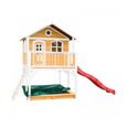 AXI Marc Maison Enfant avec Bac à Sable & Toboggan rouge | Aire de Jeux pour l'extérieur en marron & blanc | Maisonnette-0