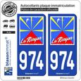 2 Autocollants plaque immatriculation Auto 974-H Réunion - Rényon Drapée-0