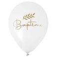 6 Ballons en latex Baptême de 30cm REF/8009 Blanc et doré or.-0