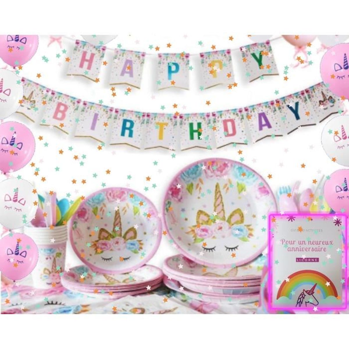 Kit Anniversaire Fille Licorne Decoration Accessoire Gateau Et Guide D Activite Avec Histoire Et Jeux Theme Licorne 16 Pers Cdiscount Au Quotidien