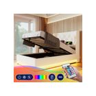 OKWISH Lit enfant simple 90×200cm, lit coffre avec chargement USB, fonction LED et sommier - PU blanc (sans matelas)