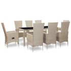 vidaXL Salon de Jardin avec Coussins 9 pcs Mobilier à Dîner d'Extérieur Ensemble de Salle à Manger Table et Chaises de Patio 46042