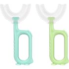 YESCUSTOM 2pcs Brosse à dents en Forme de U pour Enfants 6-12 ans Brosse Manuelle Poils en Silicone,Massage des Gencives-Bleu+Vert