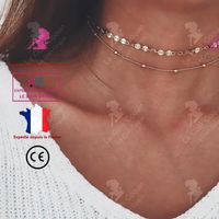 LCC® Collier femme couleur or 2 pieces ras de cou fantaisie pendentif fille cadeau bijou chaîne perles anniversaire rond fête