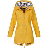 WYD™ Veste de pluie solide pour femmes, imperméable coupe-vent à capuche pour femmes - jaune