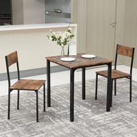 Ensemble table à manger et 2 Chaises pour Salle à Manger - Table 70 x 70 x 75 cm - Marron rustique et noir - Style industriel