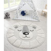 Tapis moderne doux pour enfants | Motif Lion en crème 80x80 rond | Chambres de filles et de garçons - The Carpet KAYRA KIDS