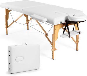 TABLE DE MASSAGE - TABLE DE SOIN Table de Massage Pliante 213CM - GOPLUS - Appuie-Tête - Hauteur Réglable - Trou de Visage - Sac de Transport - Blanc