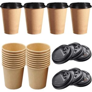 Tasses jetables isolées à triple paroi Tasses jetables avec couvercle pour le café et les boissons à emporter 50 tasses de 12oz et 50 couvercles anti-fuite 