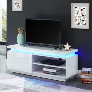 MEUBLE TV Meuble TV à LED - BAÏTA - Gamme COSMOS - Laqué blanc brillant - L 120 x P 40 x H 46 cm