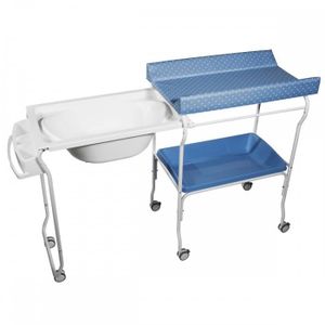DREAMADE Table /à Langer Pliable 4 en 1 avec Panier de Rangement Tissu Imperp/érable et Structure en Fer pour Nouveaux-N/és Bleu Hauteur R/églable en 3 Positions et 4 Roulettes Amovibles avec Freins