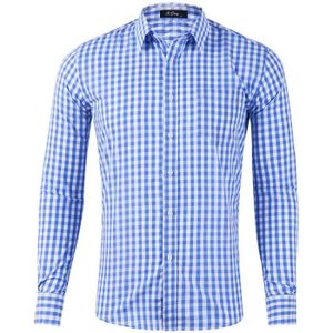 CHEMISE - CHEMISETTE Chemise Homme Coton Manches Longues Chemisette à Carreaux Classiques Casual Shirts Business Formelle Chemises Regular Fit -  Bleu 2