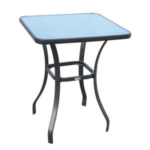 TABLE DE JARDIN  Table carrée bistro de jardin - OUTSUNNY - 68L x 68l x 84H cm - Métal époxy gris - Plateau verre trempé granité