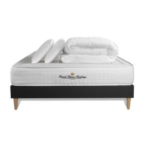 ENSEMBLE LITERIE Ensemble sommier matelas 140x200 Balmoral Mémoire de forme - 24 cm - Ferme - sommier Noir + 2 oreillers + couette