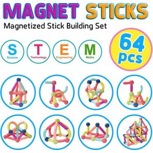 ASSEMBLAGE CONSTRUCTION Jouets magnétiques,Ensemble de jouets de construction éducatifs et créatifs,les 3 ans et plus- 64 blocs