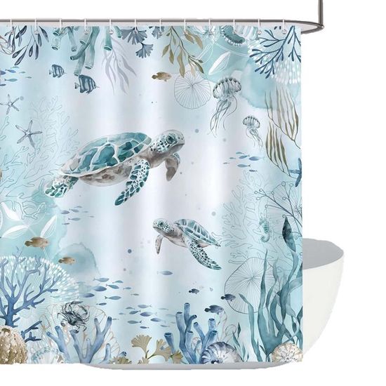 Rideau De Douche 180x200 Cm Motif Pieuvre - Polyester Anti-moisissure, Imperméable, Avec 12 Crochets