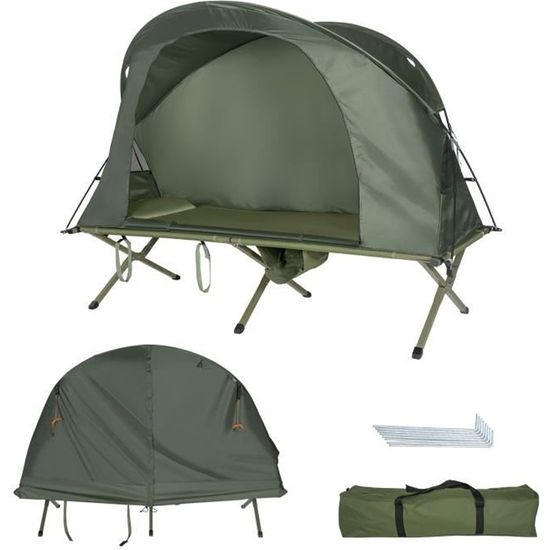 COSTWAY Tente de Camping 1 Personne Surélevée Matelas Auto-gonflant Double  Toit Étanche en Tissu Anti-UV,Fenêtre et Porte Vert - Cdiscount Sport