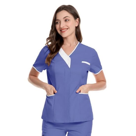 KODAMA Tunique Médicale Femme Col Rond Blanche - Manches Courtes, Boutons Pression, 3 Poches - Taille XS (34/36)