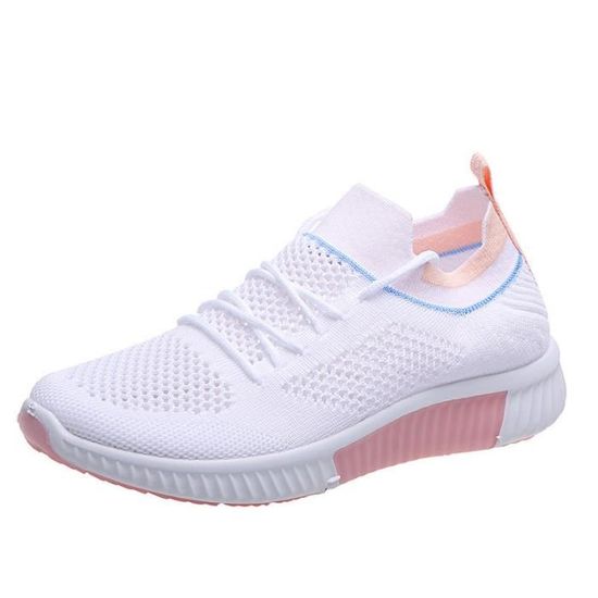 Baskets Femme Blanches En Maille Respirante - Chaussures De Sport Légères Pour Running, Fitness, Gym