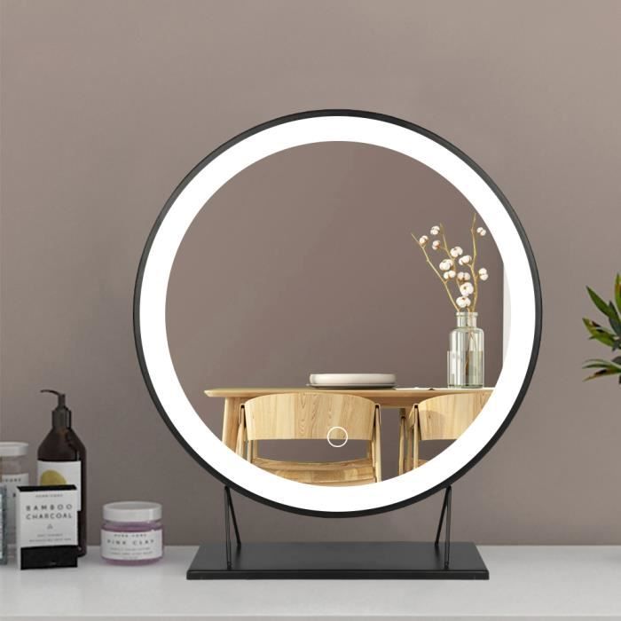 MIXMEST@ Miroir électrique de maquillage - Miroir LED à Poser Rond, Cadre Noir, Ø 40cm, Blanc Froid 6500k