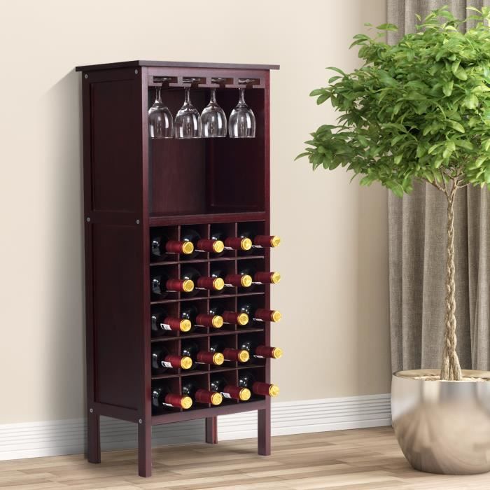 Giantex Meuble de Bar à Vin Pin Massif Couleur Marron Foncé Design Épuré Dimension 24,5x42x96CM (H x I x L)