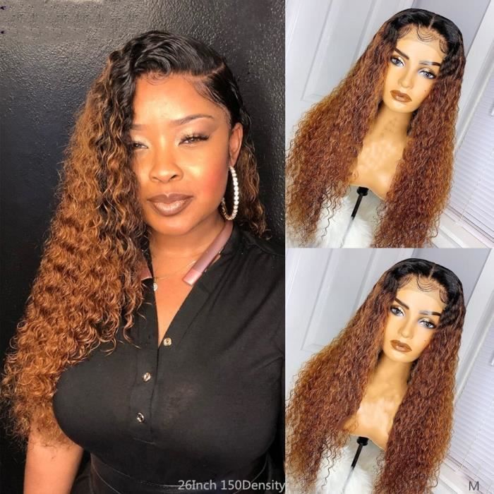 18-Ombre Bouclés Cheveux Humains Couleur Marron 13x4 Dentelle Avant Perruque Brésilienne Remy Perruque