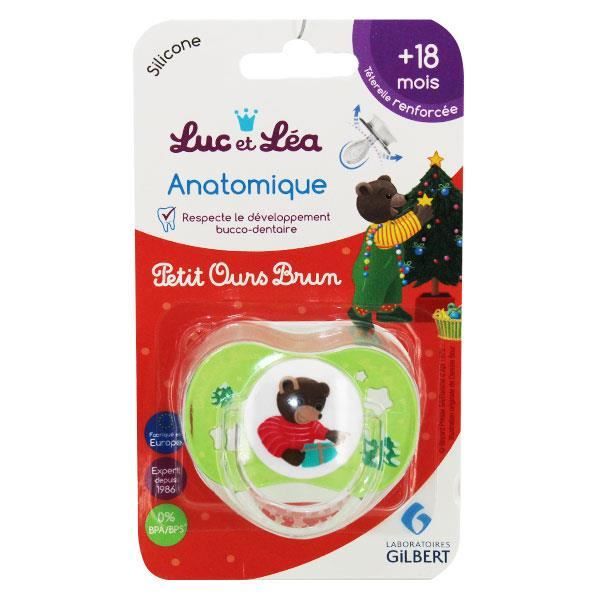 Luc et Léa Sucette Anatomique Petit Ours Brun Noël +18m