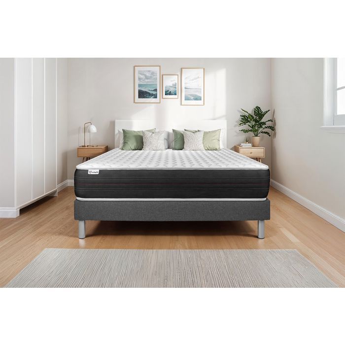 Ensemble VITALSPRING 160x200 Ressorts ensachés 3 zones Ultra épaisseur + sommier kit gris