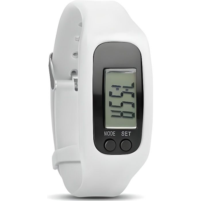 Bracelet/Montre Pédomètre KM - Compteur de calories - Blanc