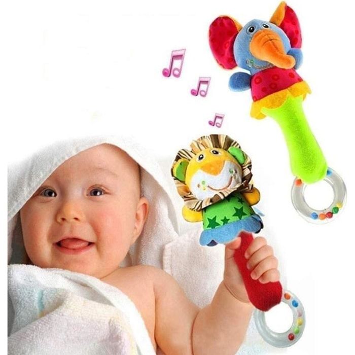 Hochet Bébé Jouet Coloré en Peluche Doux avec Son Hochet pour Bébé 3, 6, 9, 12 Mois (2 Pièces), Jouet d'Éveil Bébé Doudou Jouet Beb