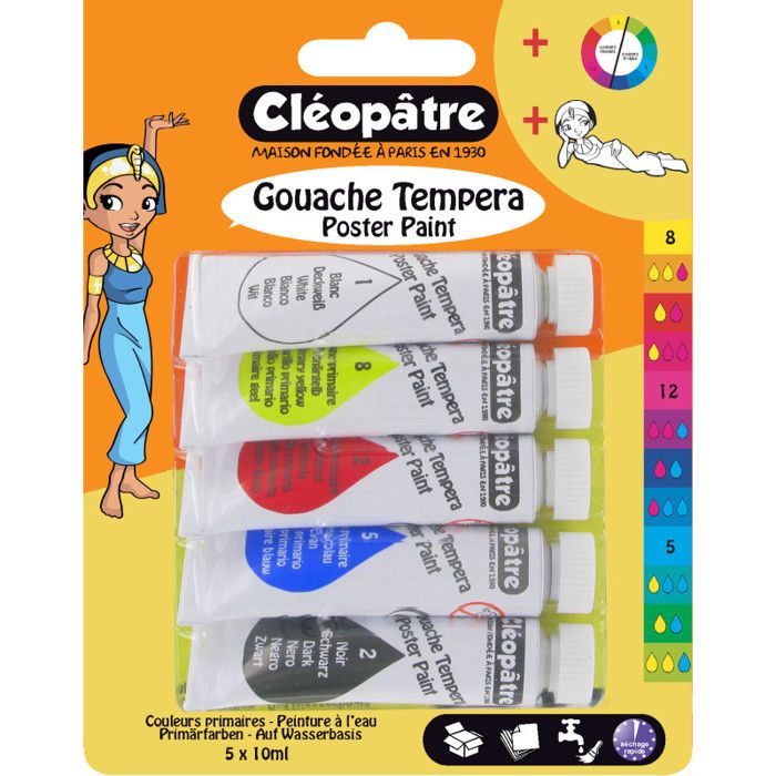 5 tubes de gouache de 10 ml - Cléopâtre
