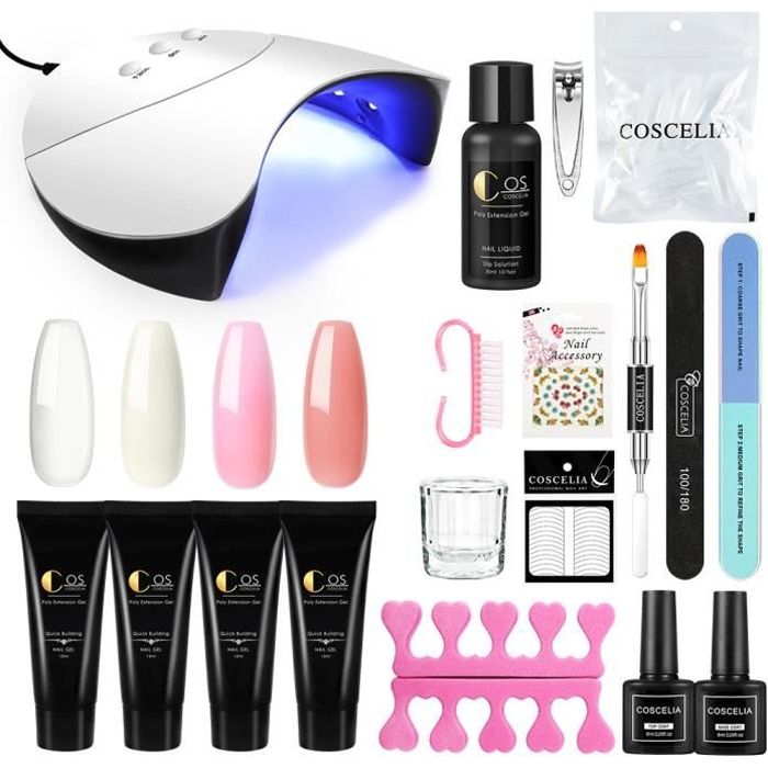 Kit Poly Nail Gel Extension Gel de Vernis à Ongle 36W UV/LED Lampe Sèche Base Coat Top Coat Gel Construction Décor Manucure Kit
