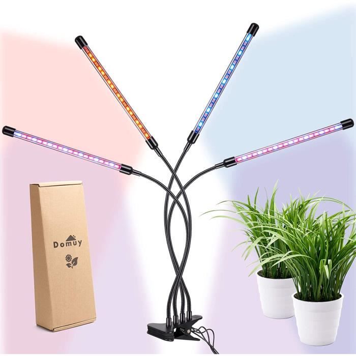 Lampe de Croissance LED Horticole pour Culture de Plante d'Intérieur, 4 Tubes, Spectre Lumière Couleur Complet, Adaptateur Secteur