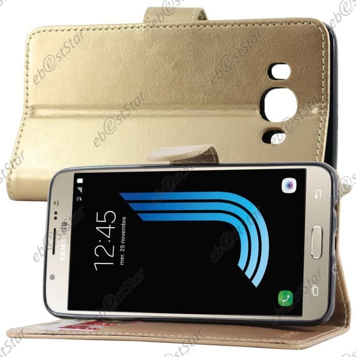 ebestStar ® Etui Portefeuille + Verre Trempé pour Samsung Galaxy J5 2016 SM-J510F, Couleur Or - Doré