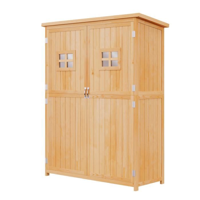 Abri de jardin armoire de jardin remise pour outils sur pied dim. 128L x 50l x 164H cm 2 étagères 2 portes 2 fenêtres toit bitumé