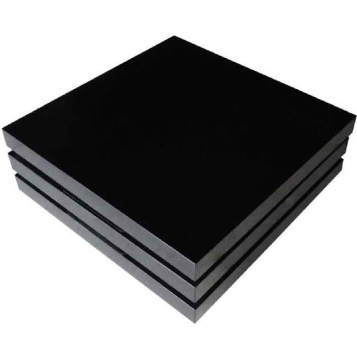 Table basse Noir Laqué carrée pivotante 3 plateaux déplacer replier pliant pratique pour Salon design unique