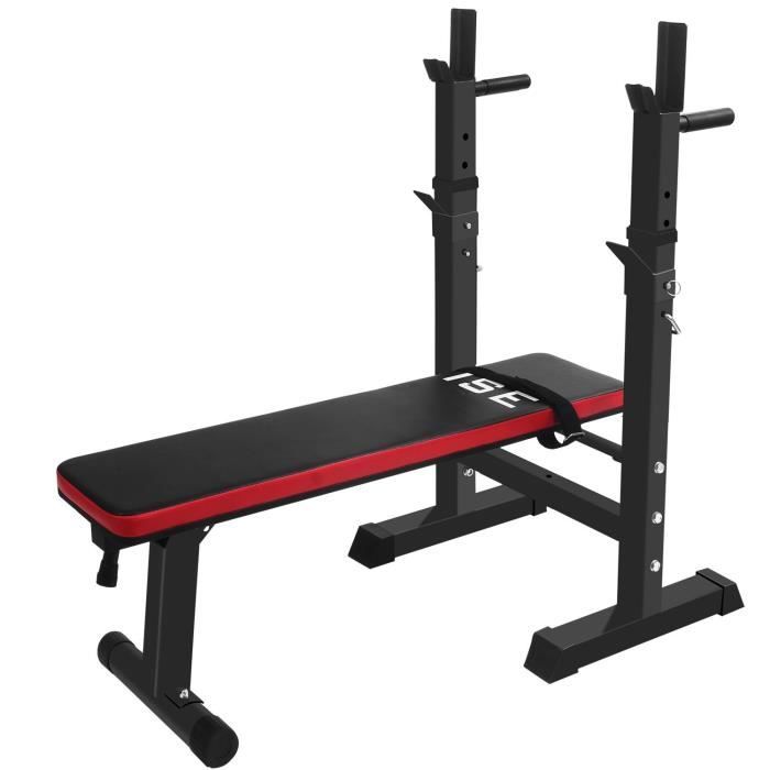 ISE Banc de Musculation Pliable Réglable avec Support de Barres pour Haltère et Station à Dips (SY-544-BK)