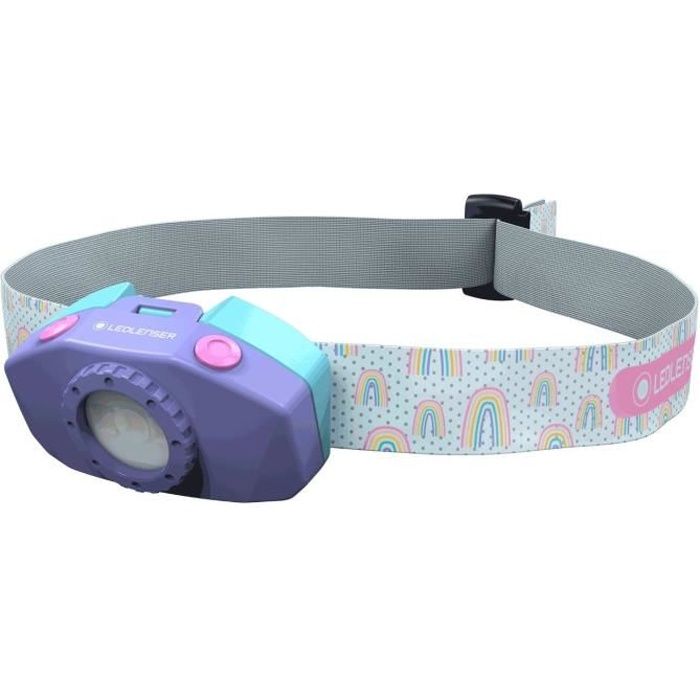 Lampe Frontale LED pour enfant KidLed2 - 40 Lumens - 9 m distance d'éclairage - 20 h d'autonomie - Motif Arc en Ciel