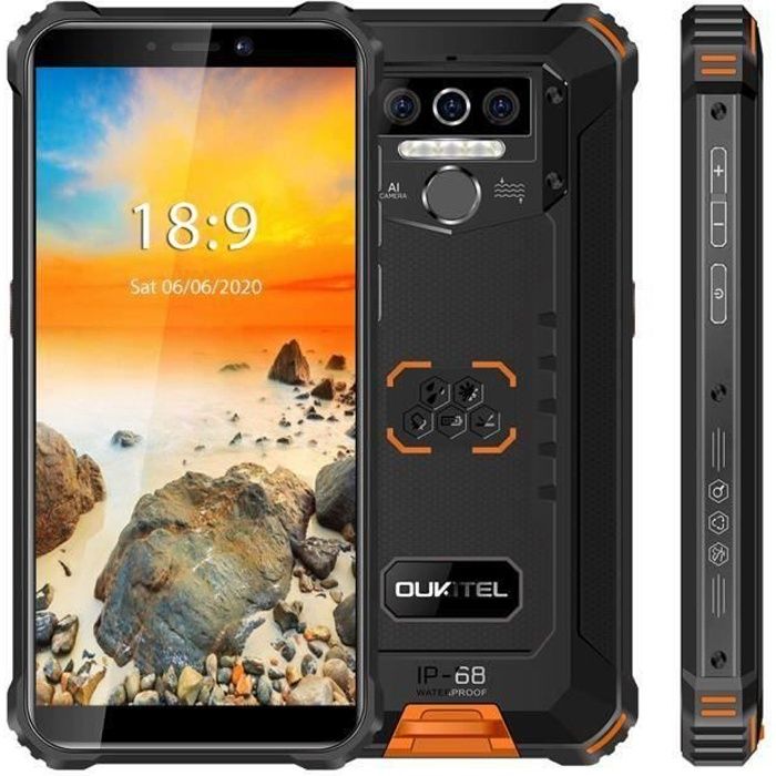 Smartphone Robuste OUKITEL WP5 Pro IP68 étanche 5,5- 64 Go 13MP Camera 8000mAh Batterie Android 10 Telephone 4G Double SIM - Orange