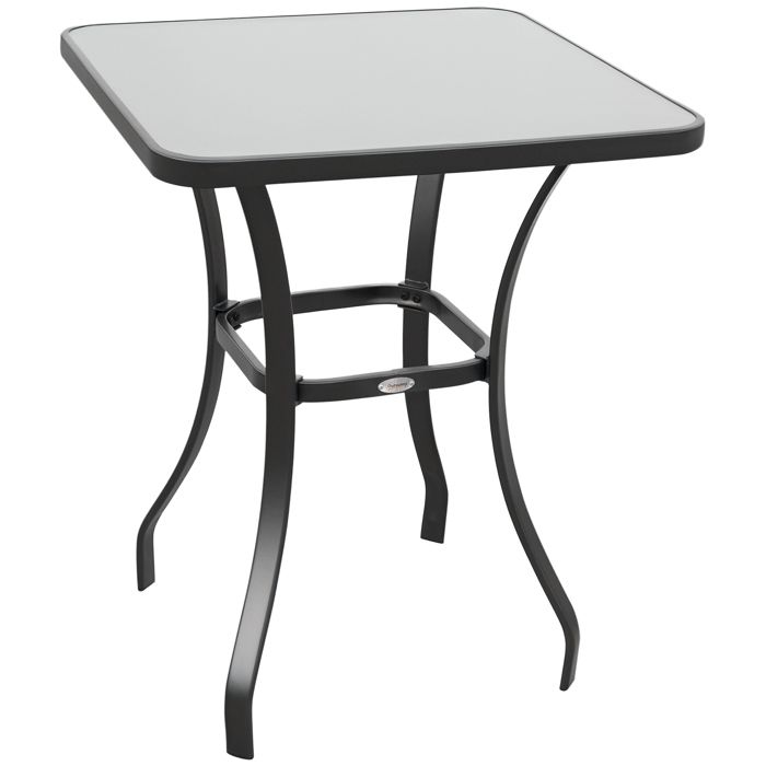 Table carrée bistro de jardin dim. 68L x 68l x 84H cm métal époxy gris plateau verre trempé granité 68x68x84cm Gris