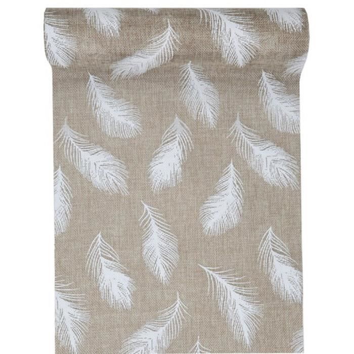 Chemin de table Jute et Plume Naturel 28 cm x 3 m