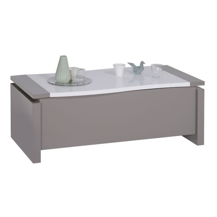 Table basse relevable Taupe/Blanc brillant - CHANTALE - L 120 x l 63/97 x H 45/69