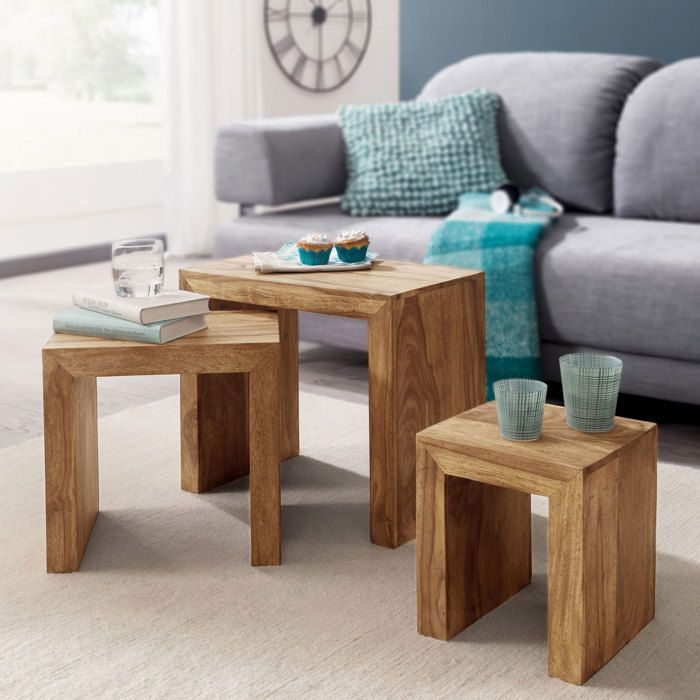 WOHNLING Acacia 3-pièces Table en bois massif massif table basse